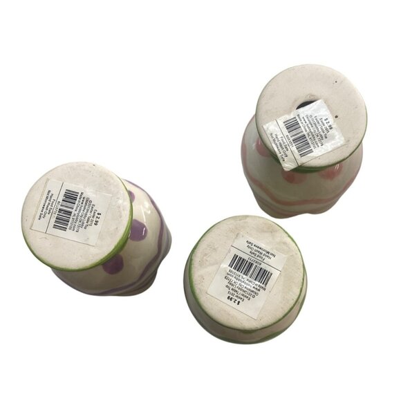 Ceramic Tulip Easter Egg Cups Pastel Stripes Purple Pink & Green Set 3 - Picture 6 of 6